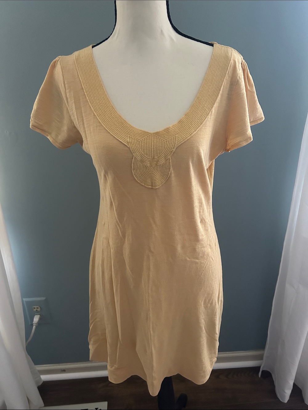 Banana Republic Orange Short-Sleeve Chemise with Decorative Neckline